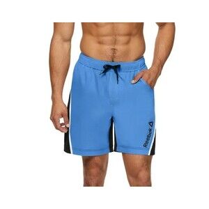 Men's Size XXL Reebok Colorblock Piping 7" Swim Trunk with UPF 50+ Blue NEW